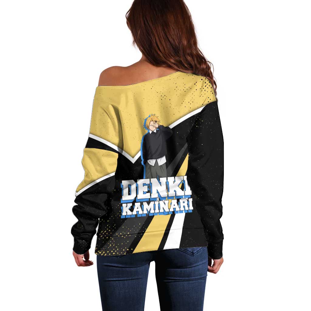 Denki Kaminari My Hero Academia Off Shoulder Sweater Anime Grunge Splatter Graphic Style