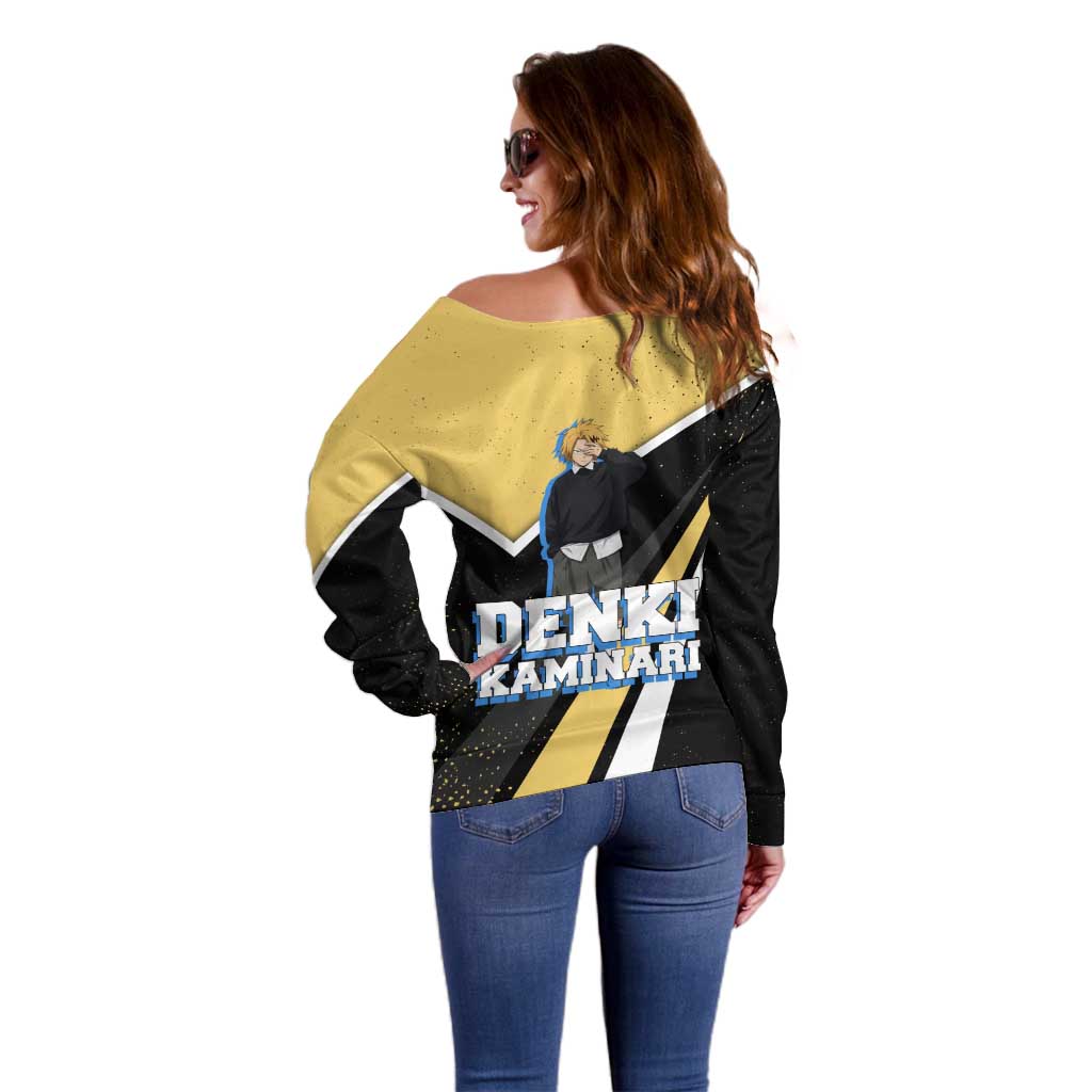 Denki Kaminari My Hero Academia Off Shoulder Sweater Anime Grunge Splatter Graphic Style