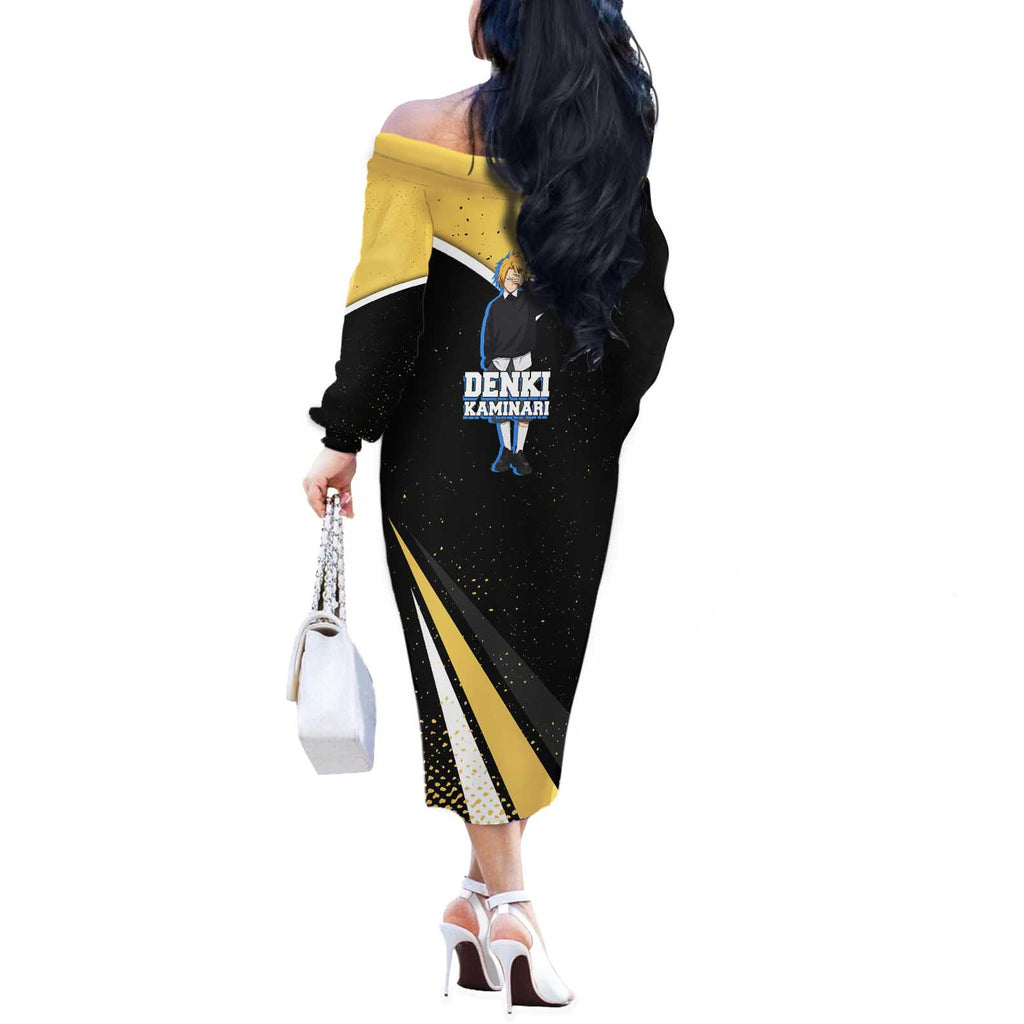 Denki Kaminari My Hero Academia Off The Shoulder Long Sleeve Dress Anime Grunge Splatter Graphic Style