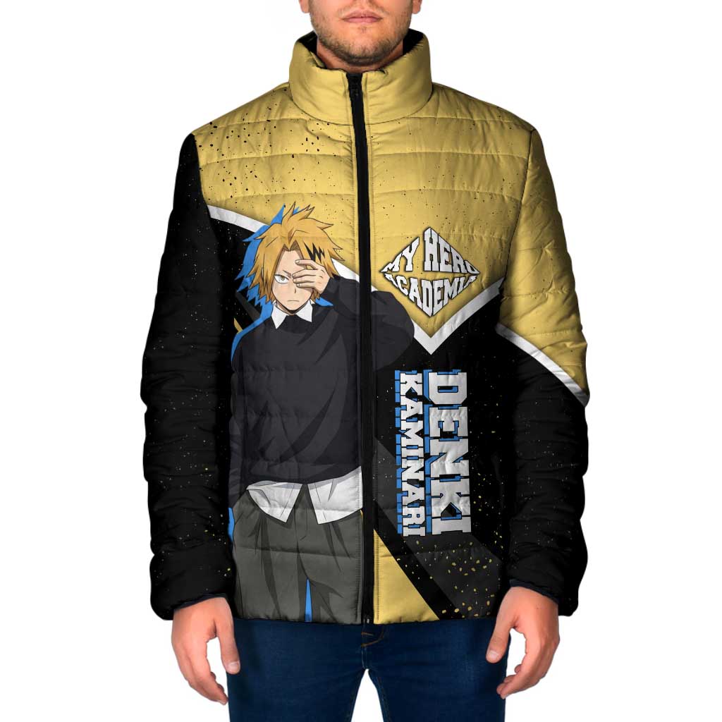 Denki Kaminari My Hero Academia Padded Jacket Anime Grunge Splatter Graphic Style