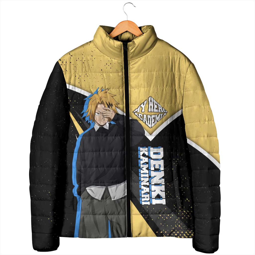 Denki Kaminari My Hero Academia Padded Jacket Anime Grunge Splatter Graphic Style
