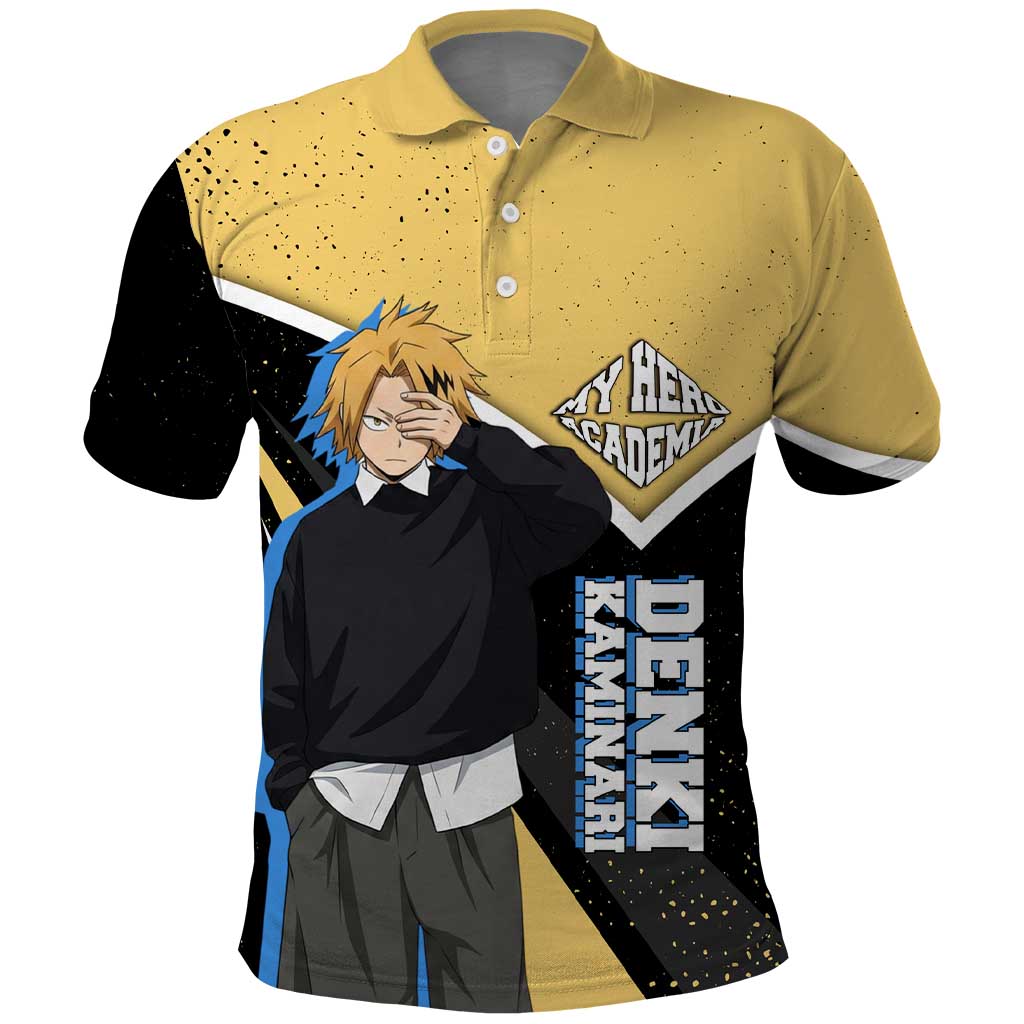 Denki Kaminari My Hero Academia Polo Shirt Anime Grunge Splatter Graphic Style
