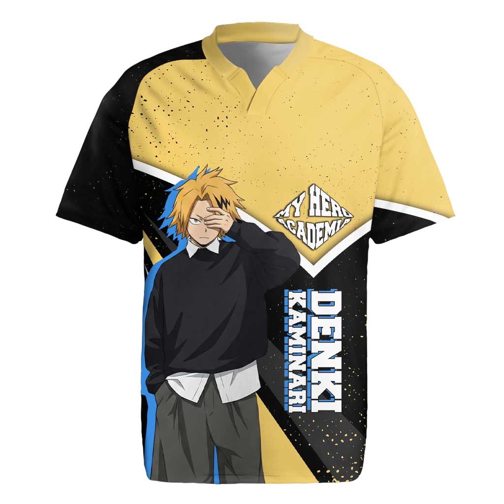 Denki Kaminari My Hero Academia Rugby Jersey Anime Grunge Splatter Graphic Style