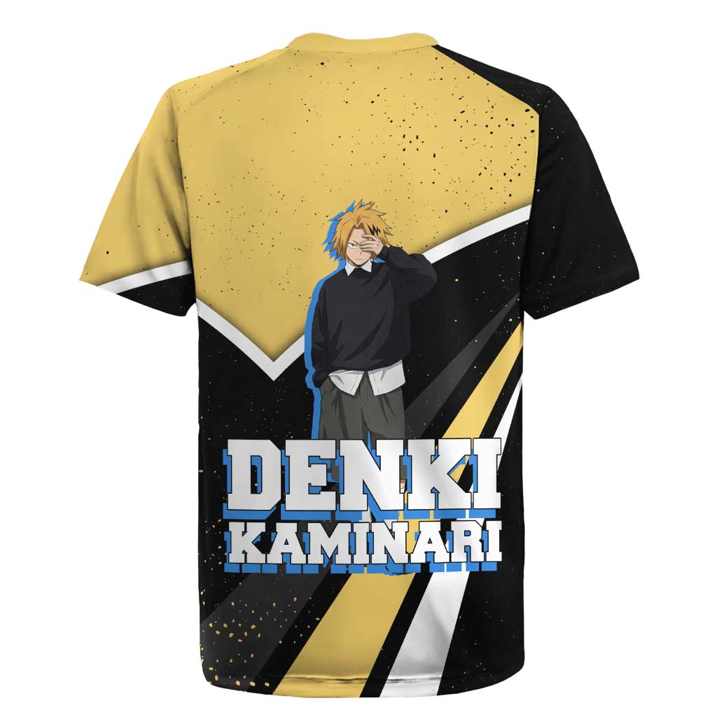 Denki Kaminari My Hero Academia Rugby Jersey Anime Grunge Splatter Graphic Style