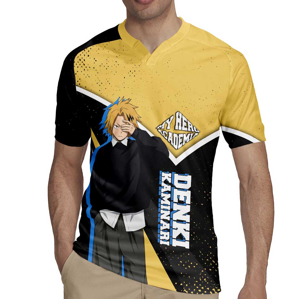 Denki Kaminari My Hero Academia Rugby Jersey Anime Grunge Splatter Graphic Style