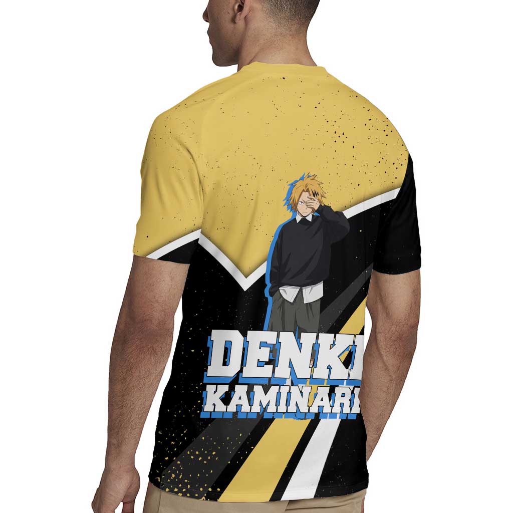 Denki Kaminari My Hero Academia Rugby Jersey Anime Grunge Splatter Graphic Style