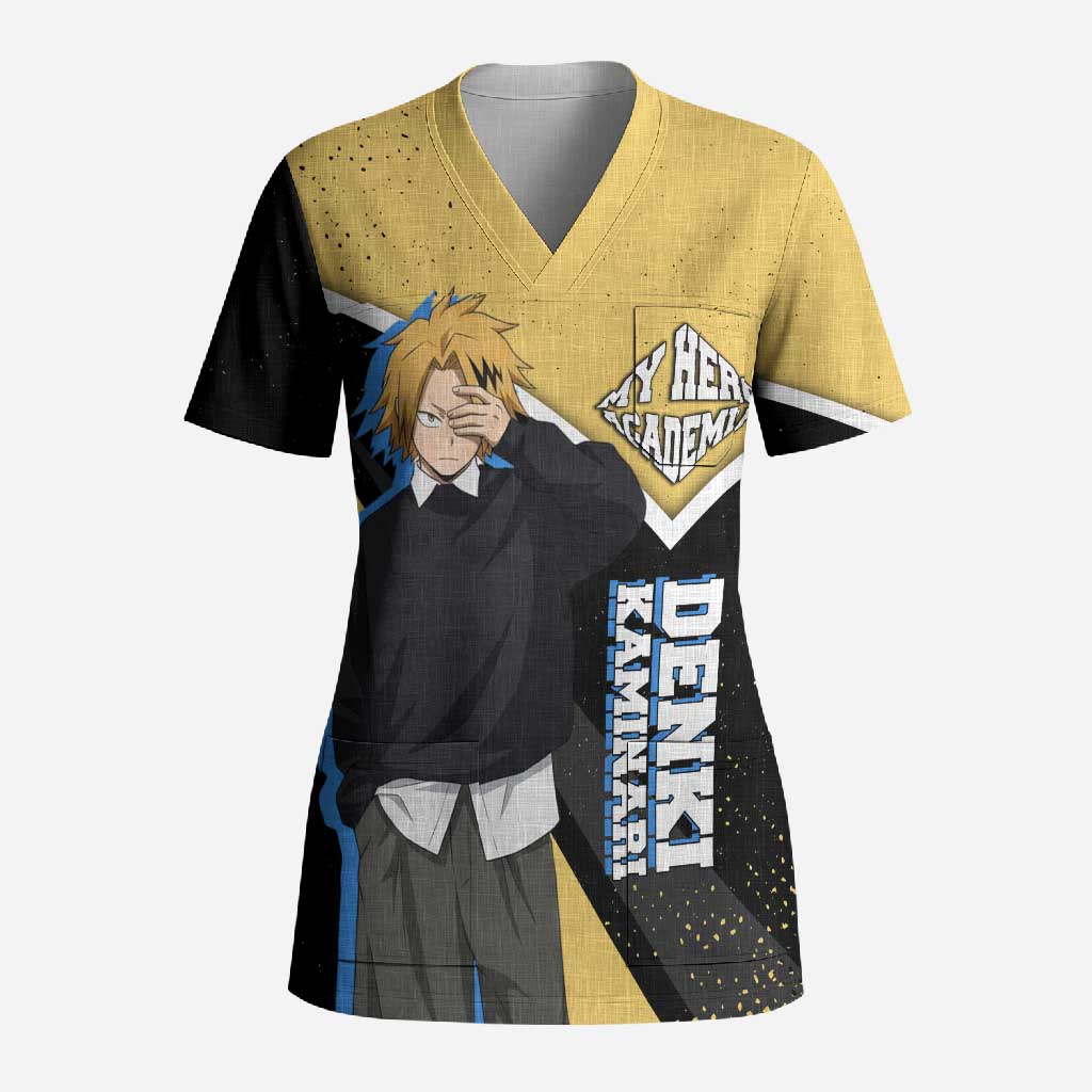 Denki Kaminari My Hero Academia Scrub Top Anime Grunge Splatter Graphic Style