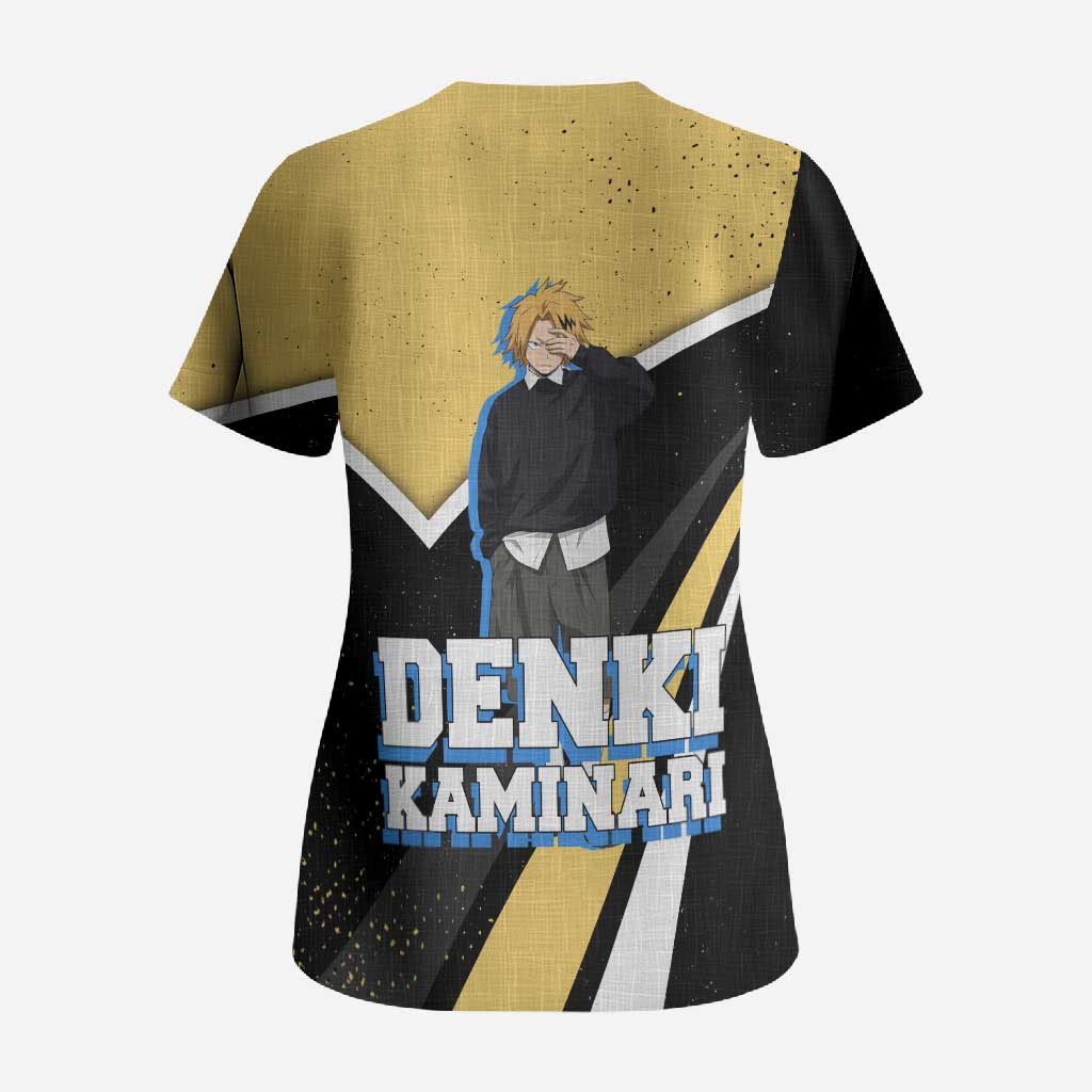 Denki Kaminari My Hero Academia Scrub Top Anime Grunge Splatter Graphic Style