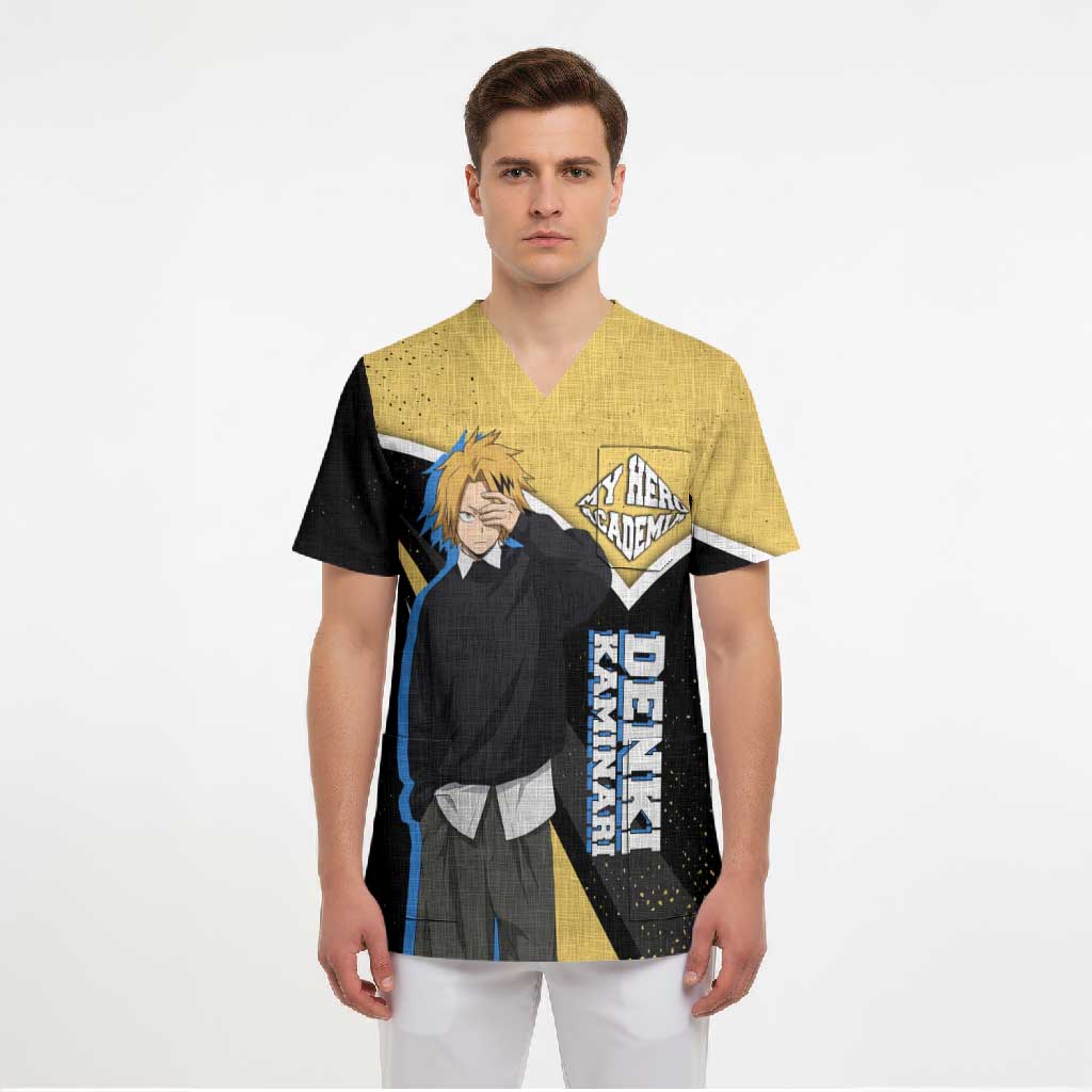 Denki Kaminari My Hero Academia Scrub Top Anime Grunge Splatter Graphic Style