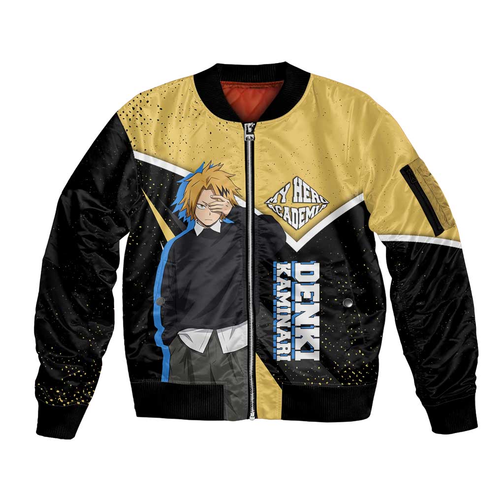 Denki Kaminari My Hero Academia Sleeve Zip Bomber Jacket Anime Grunge Splatter Graphic Style