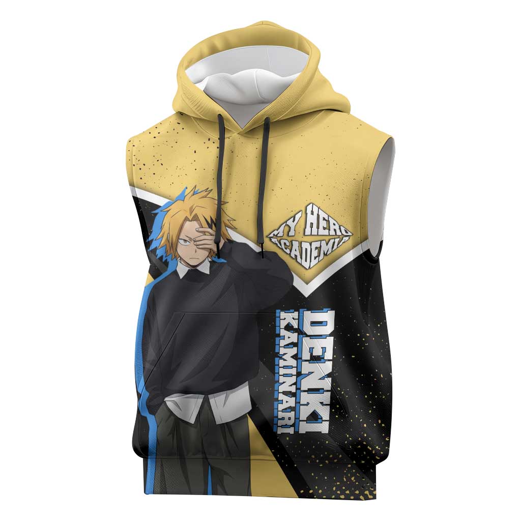 Denki Kaminari My Hero Academia Sleeveless Hoodie Anime Grunge Splatter Graphic Style