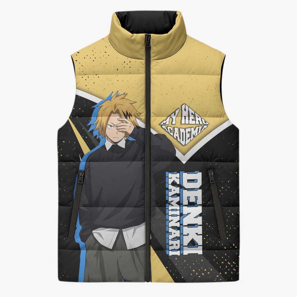 Denki Kaminari My Hero Academia Sleeveless Puffer Jacket Anime Grunge Splatter Graphic Style