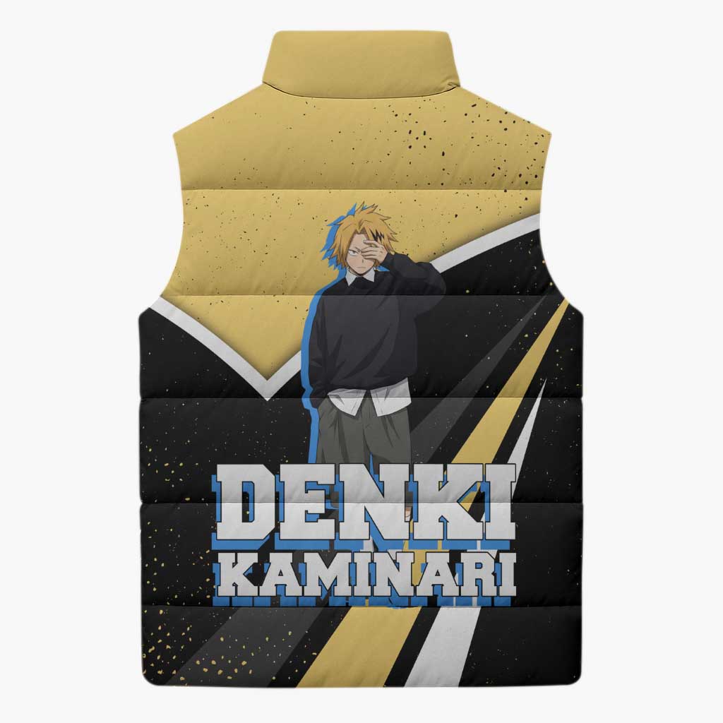 Denki Kaminari My Hero Academia Sleeveless Puffer Jacket Anime Grunge Splatter Graphic Style