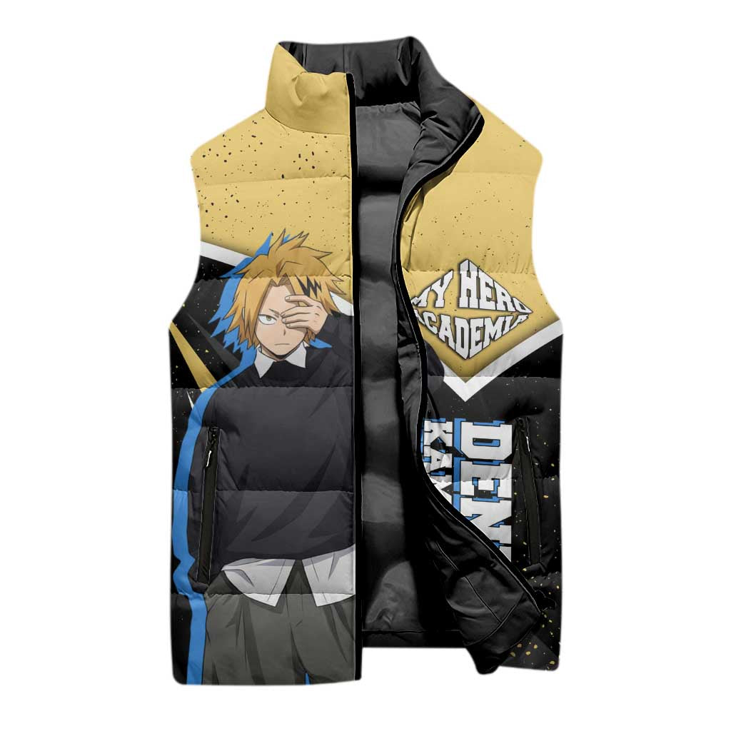 Denki Kaminari My Hero Academia Sleeveless Puffer Jacket Anime Grunge Splatter Graphic Style