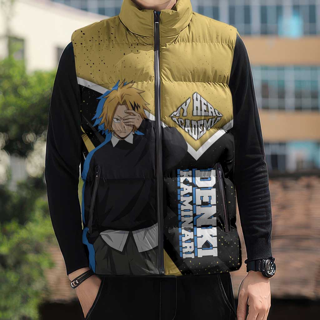 Denki Kaminari My Hero Academia Sleeveless Puffer Jacket Anime Grunge Splatter Graphic Style