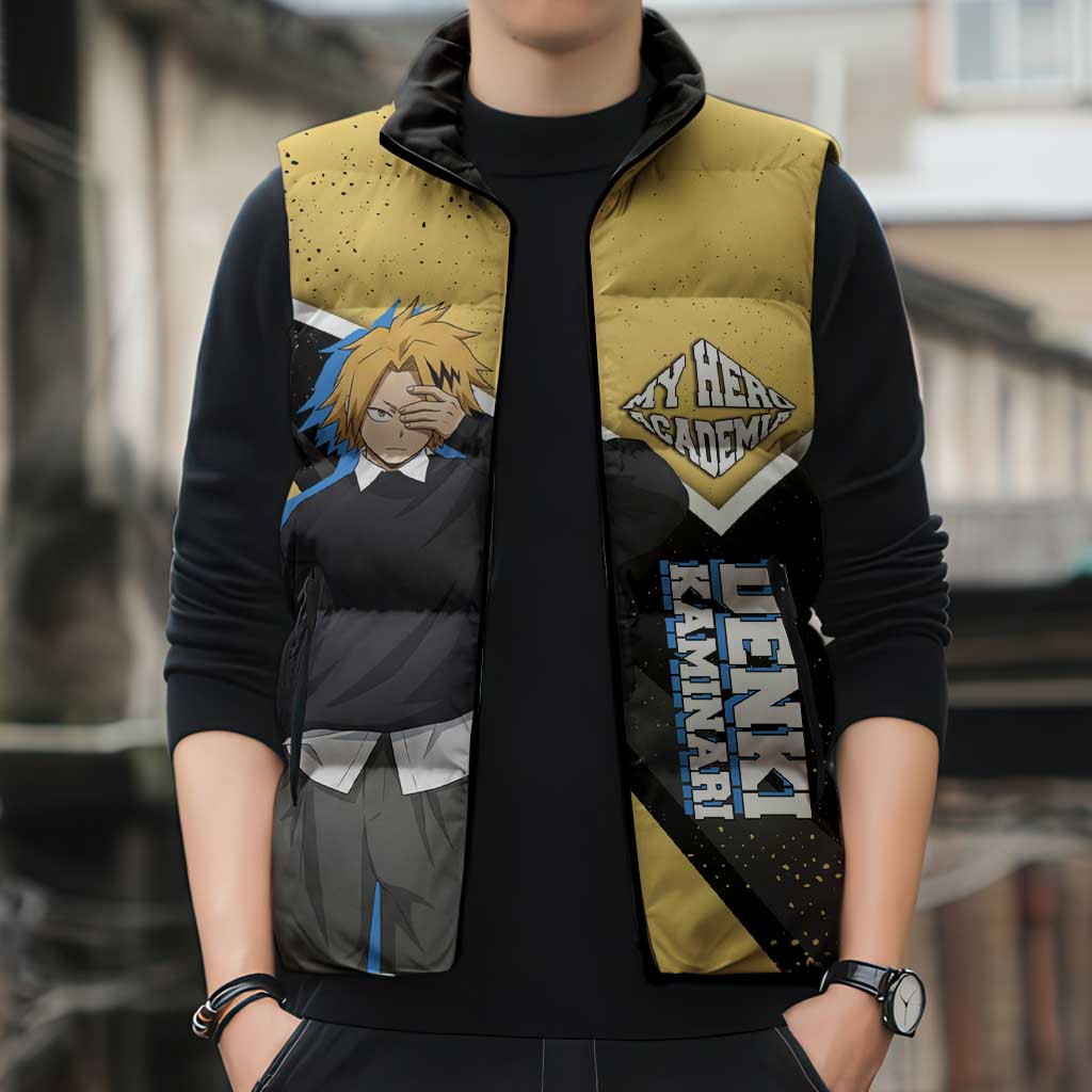 Denki Kaminari My Hero Academia Sleeveless Puffer Jacket Anime Grunge Splatter Graphic Style