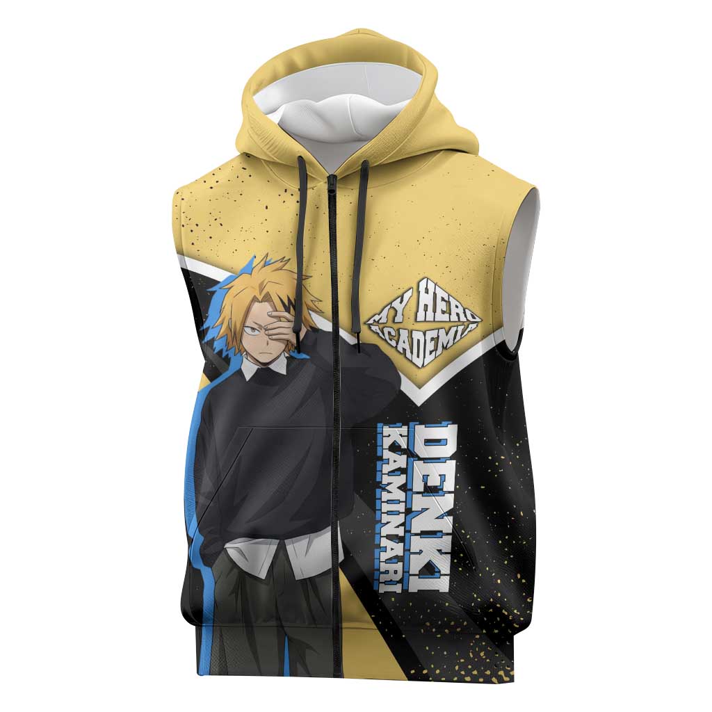 Denki Kaminari My Hero Academia Sleeveless Zip Hoodie Anime Grunge Splatter Graphic Style