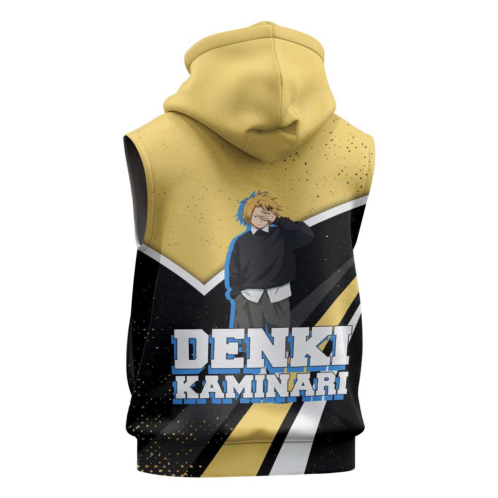 Denki Kaminari My Hero Academia Sleeveless Zip Hoodie Anime Grunge Splatter Graphic Style