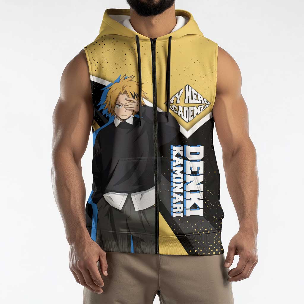 Denki Kaminari My Hero Academia Sleeveless Zip Hoodie Anime Grunge Splatter Graphic Style