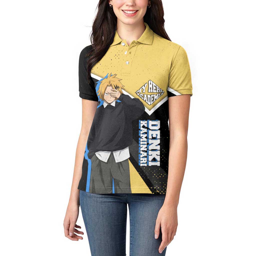 Denki Kaminari My Hero Academia Women Polo Shirt Anime Grunge Splatter Graphic Style
