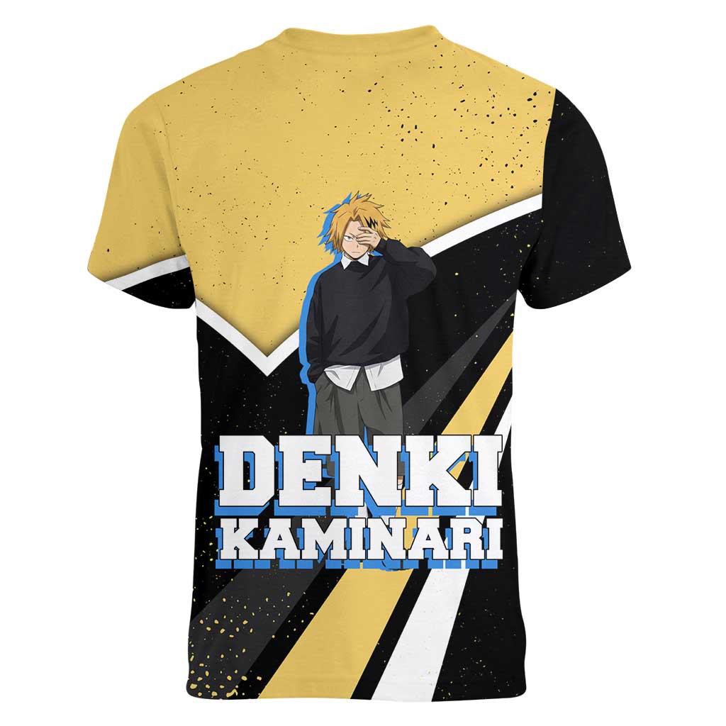 Denki Kaminari My Hero Academia Women V-Neck T-Shirt Anime Grunge Splatter Graphic Style