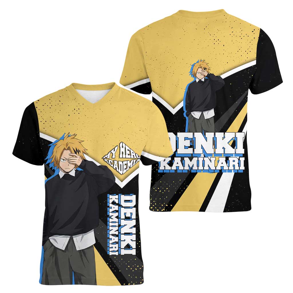 Denki Kaminari My Hero Academia Women V-Neck T-Shirt Anime Grunge Splatter Graphic Style