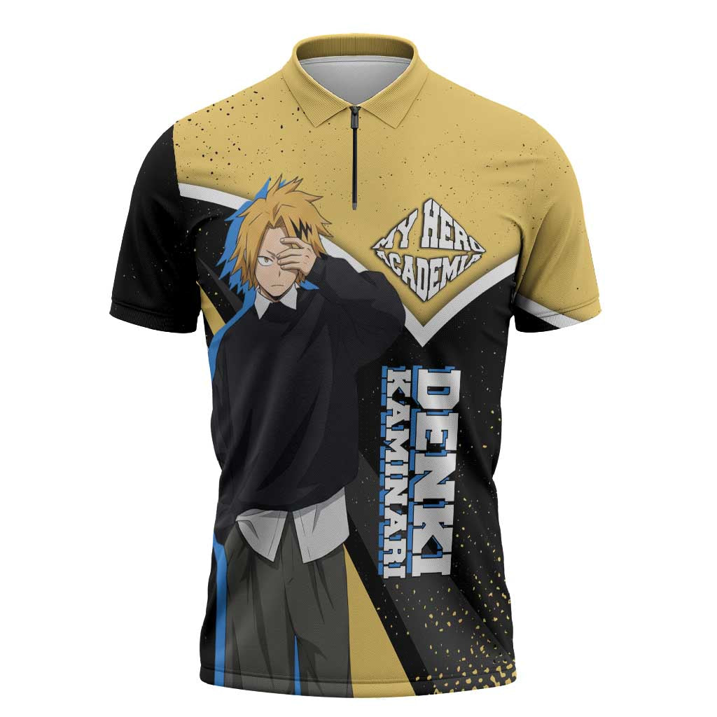 Denki Kaminari My Hero Academia Zipper Polo Shirt Anime Grunge Splatter Graphic Style