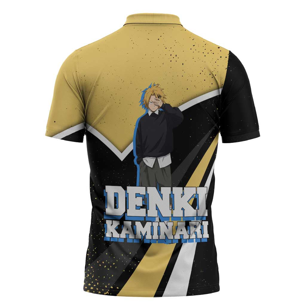 Denki Kaminari My Hero Academia Zipper Polo Shirt Anime Grunge Splatter Graphic Style