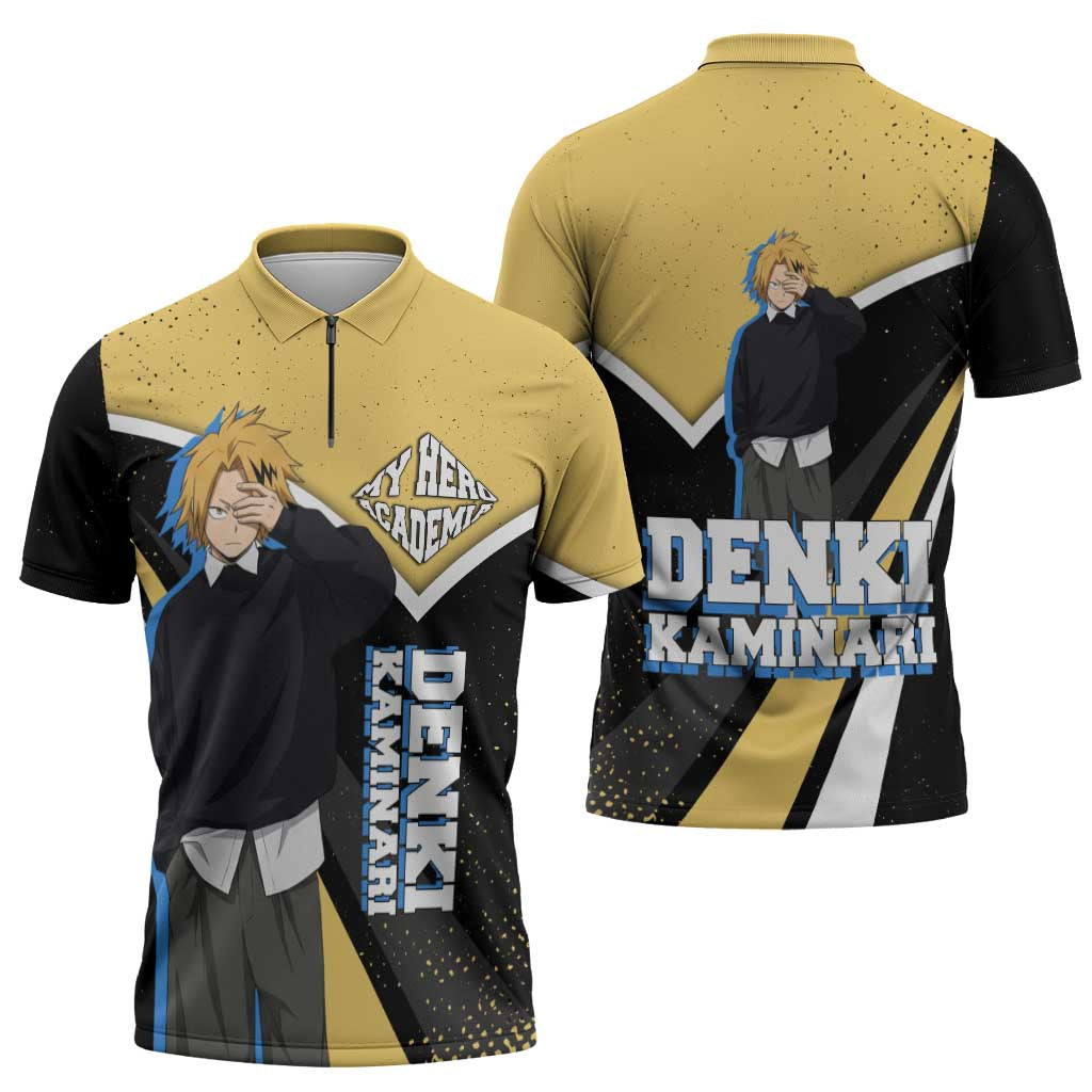 Denki Kaminari My Hero Academia Zipper Polo Shirt Anime Grunge Splatter Graphic Style
