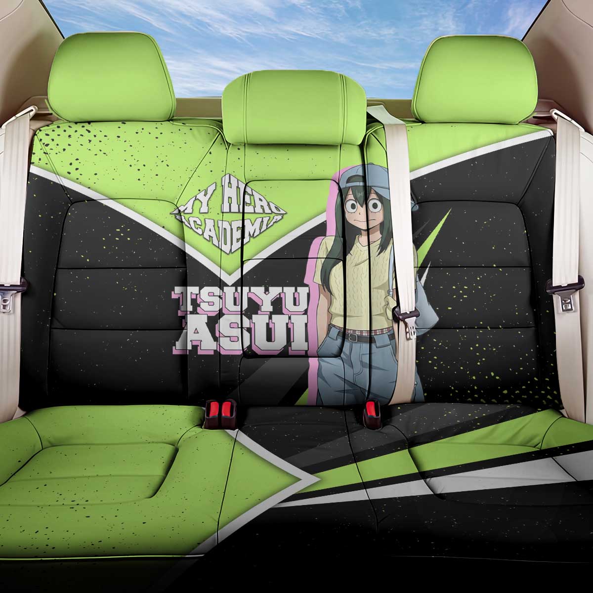 Tsuyu Asui My Hero Academia Back Car Seat Cover Anime Grunge Splatter Graphic Style