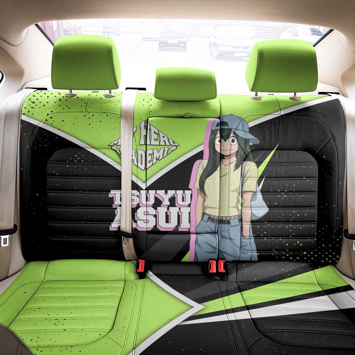 Tsuyu Asui My Hero Academia Back Car Seat Cover Anime Grunge Splatter Graphic Style