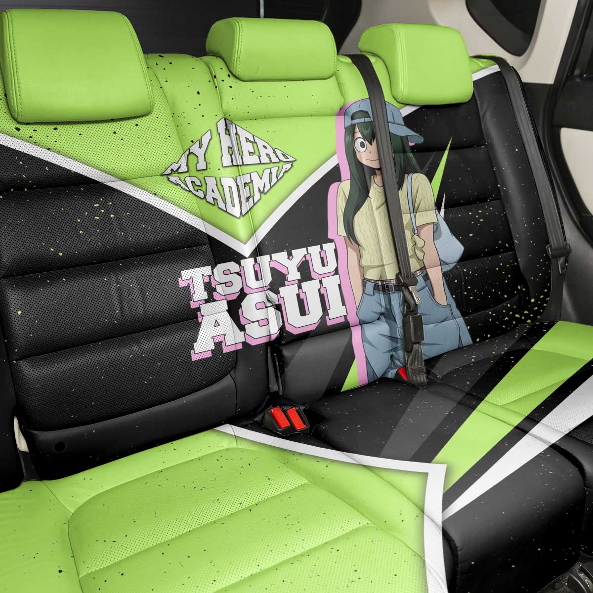 Tsuyu Asui My Hero Academia Back Car Seat Cover Anime Grunge Splatter Graphic Style