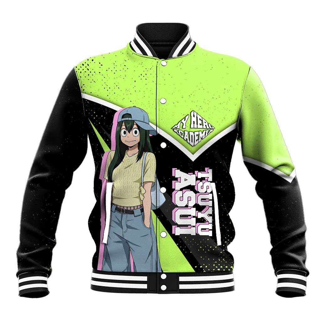 Tsuyu Asui My Hero Academia Baseball Jacket Anime Grunge Splatter Graphic Style