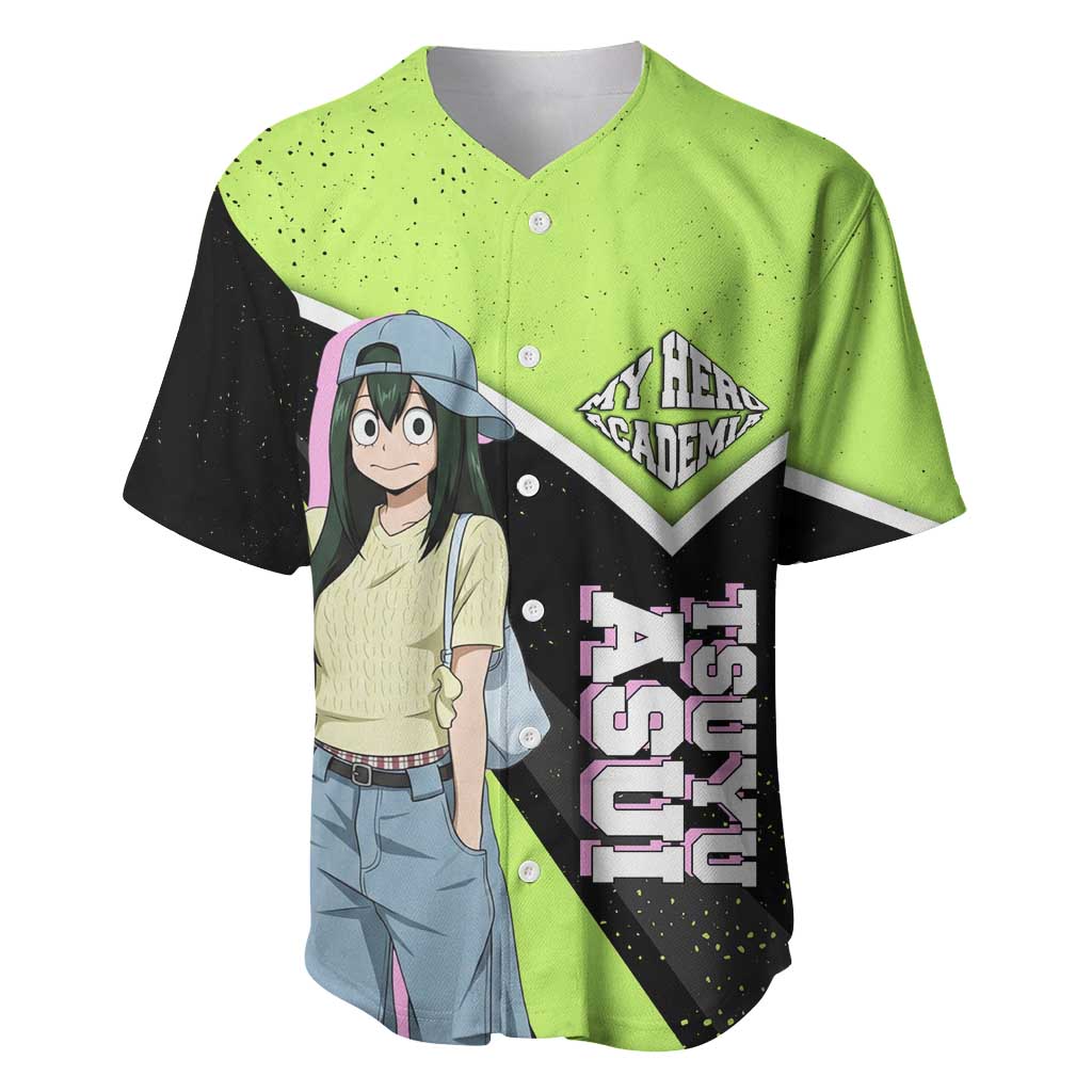 Tsuyu Asui My Hero Academia Baseball Jersey Anime Grunge Splatter Graphic Style