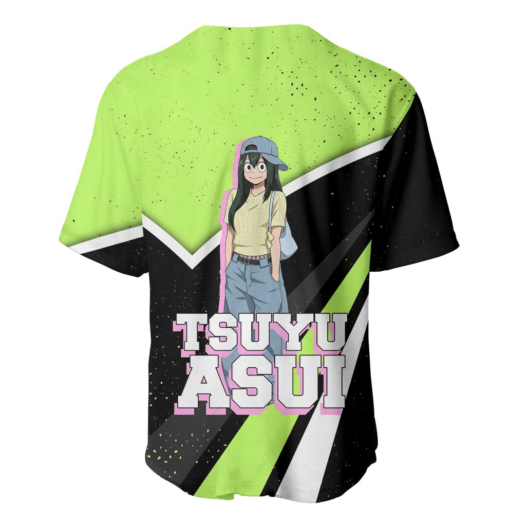 Tsuyu Asui My Hero Academia Baseball Jersey Anime Grunge Splatter Graphic Style