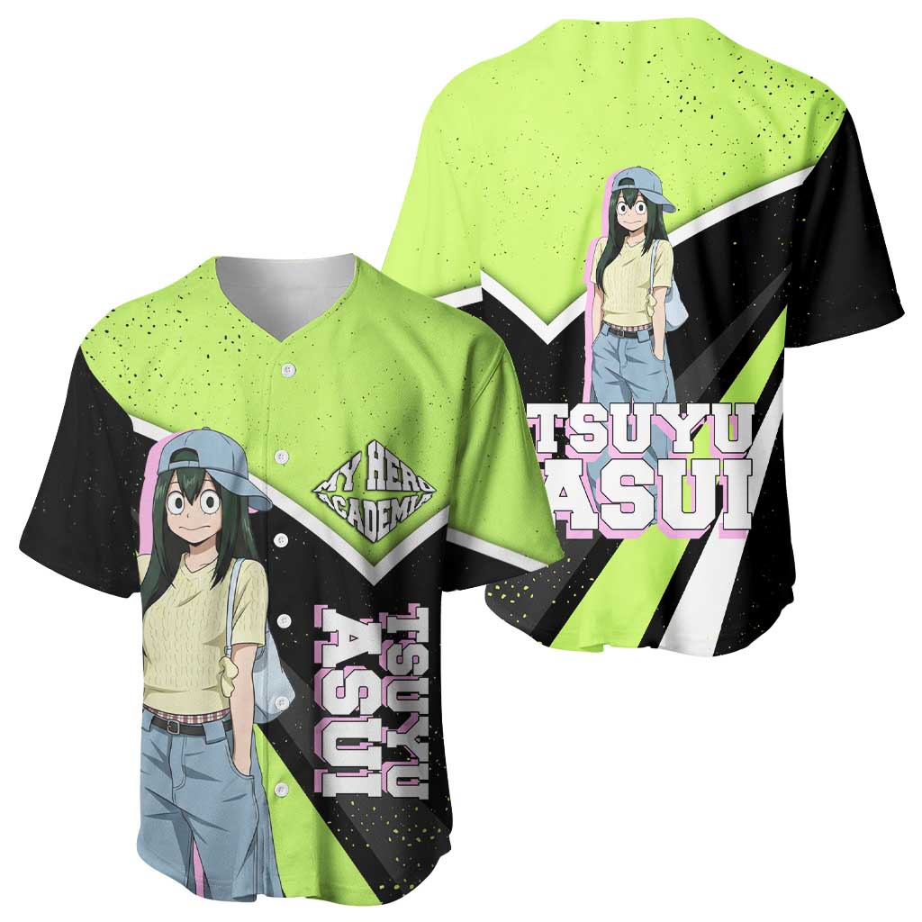 Tsuyu Asui My Hero Academia Baseball Jersey Anime Grunge Splatter Graphic Style