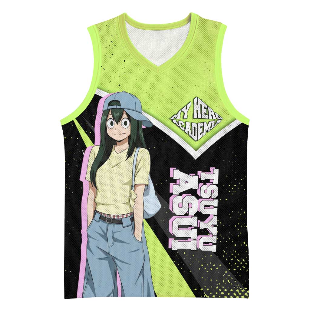 Tsuyu Asui My Hero Academia Basketball Jersey Anime Grunge Splatter Graphic Style