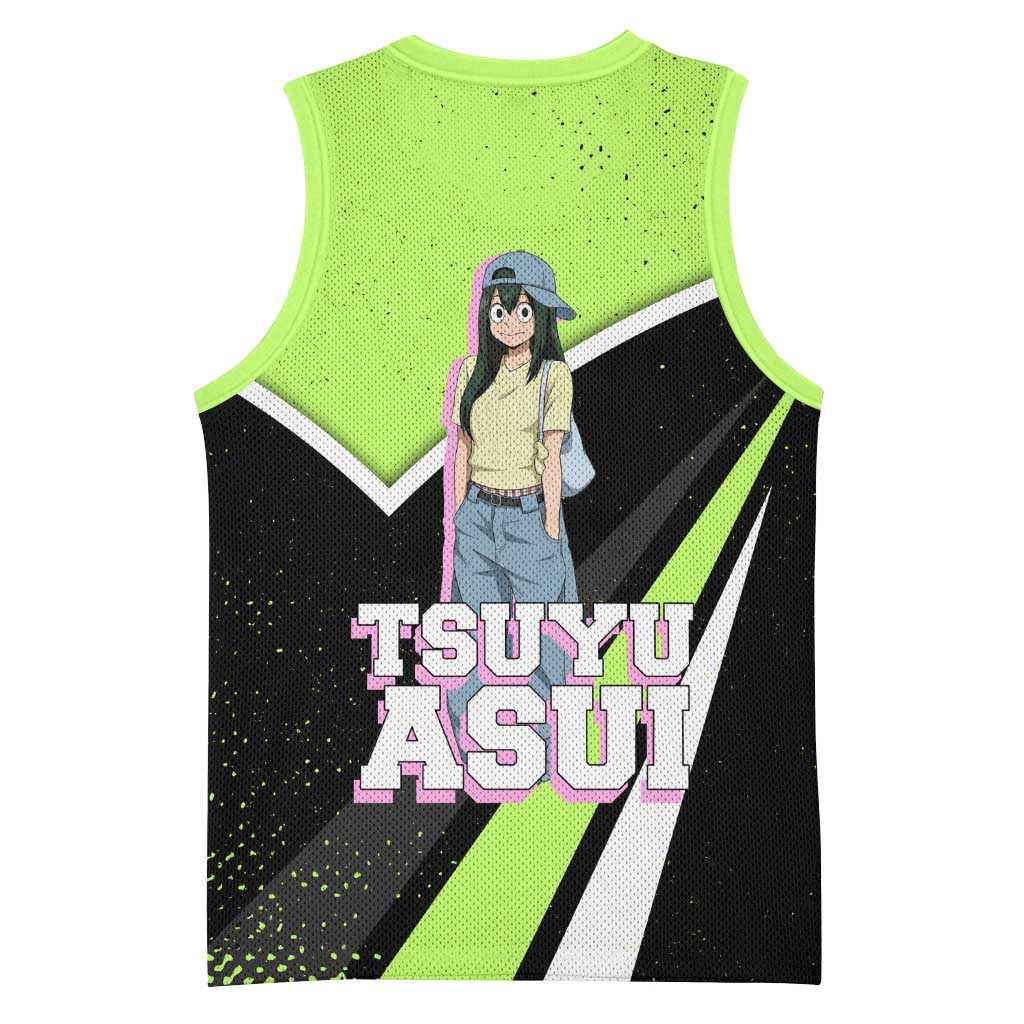 Tsuyu Asui My Hero Academia Basketball Jersey Anime Grunge Splatter Graphic Style
