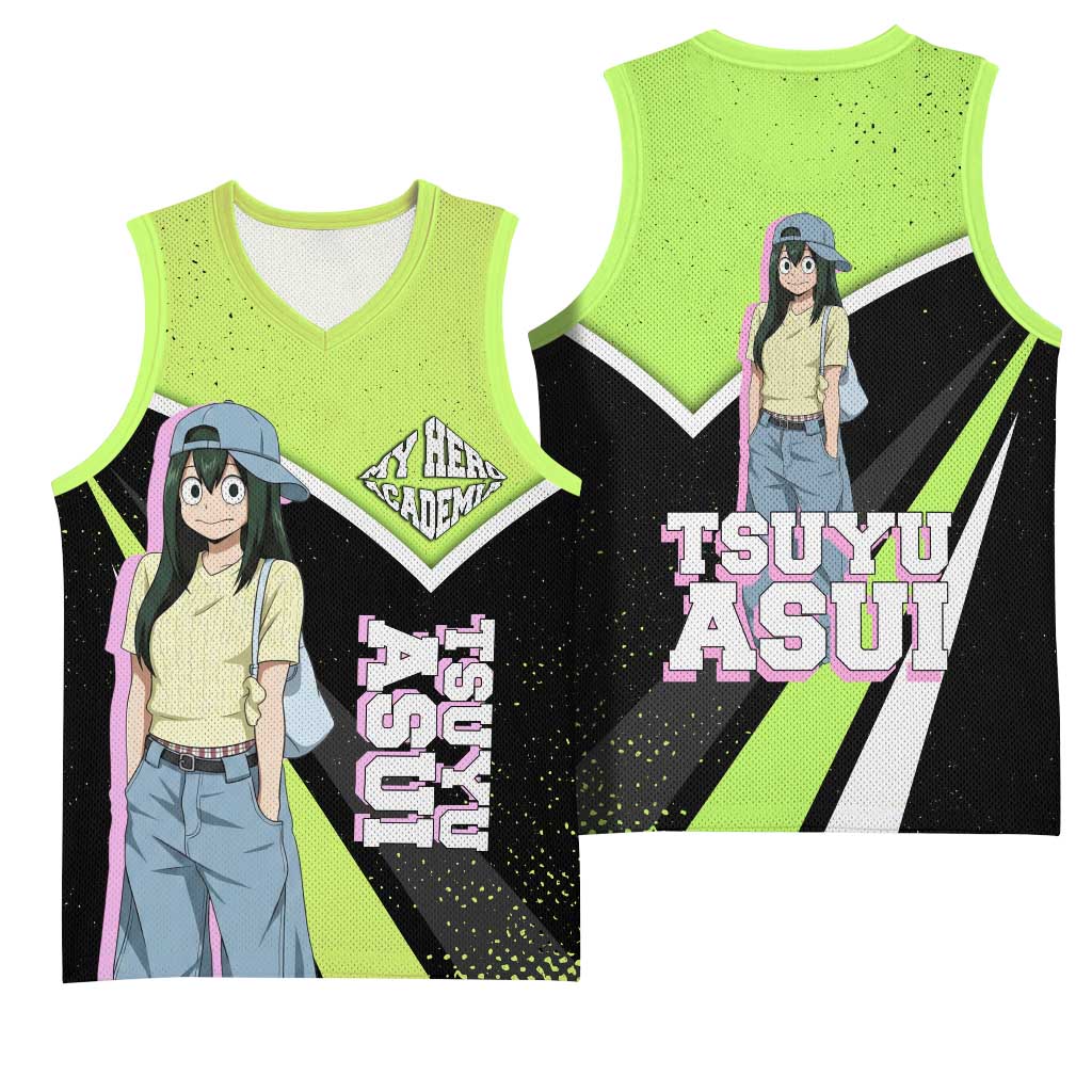 Tsuyu Asui My Hero Academia Basketball Jersey Anime Grunge Splatter Graphic Style