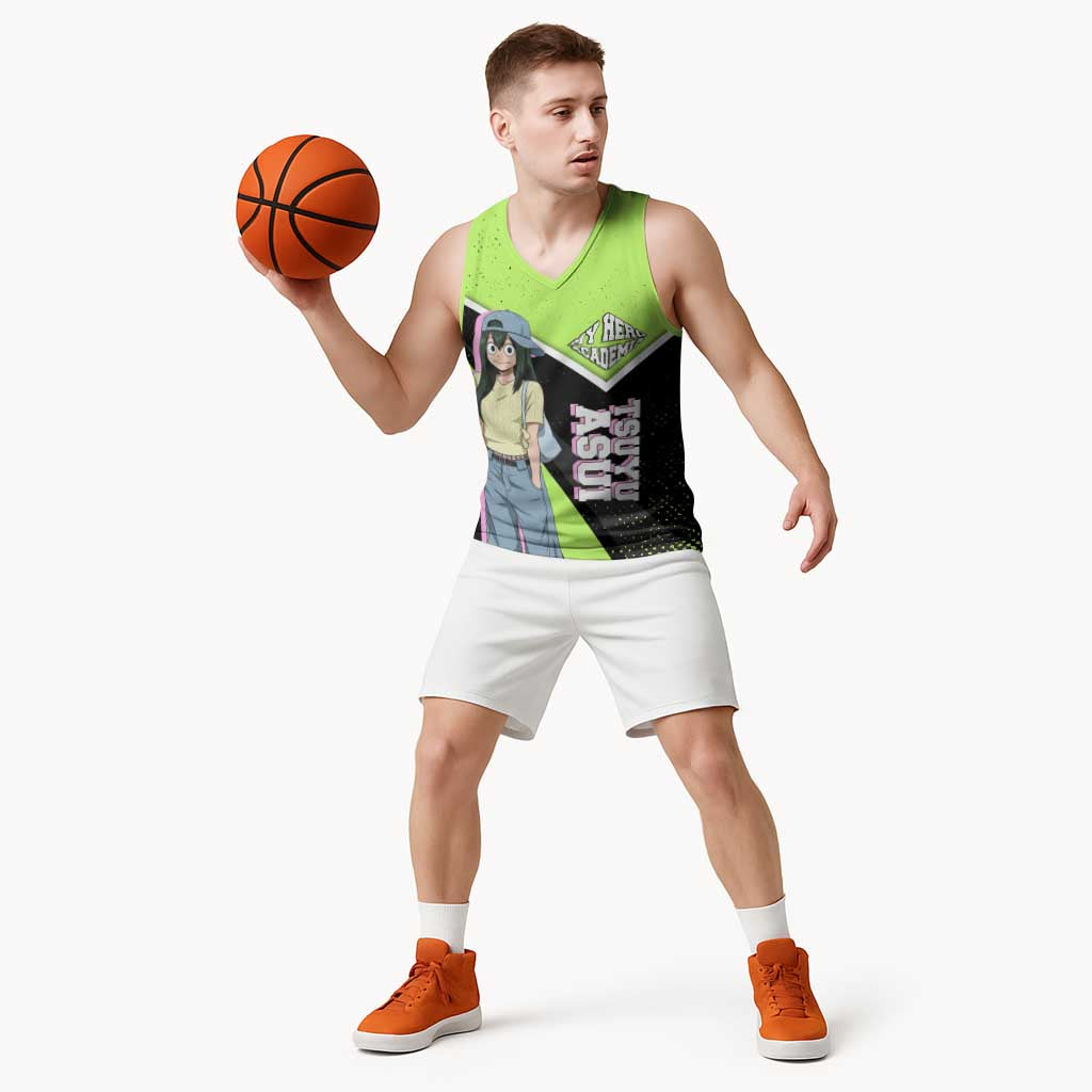 Tsuyu Asui My Hero Academia Basketball Jersey Anime Grunge Splatter Graphic Style