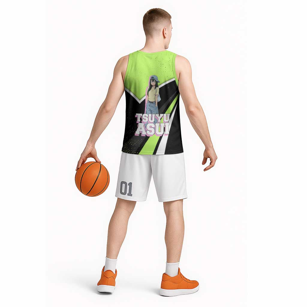 Tsuyu Asui My Hero Academia Basketball Jersey Anime Grunge Splatter Graphic Style