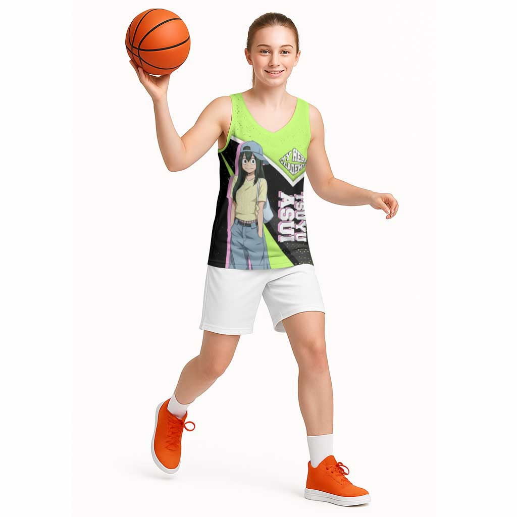 Tsuyu Asui My Hero Academia Basketball Jersey Anime Grunge Splatter Graphic Style