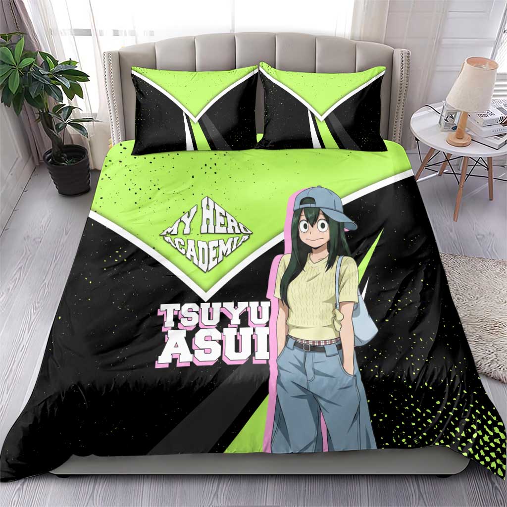 Tsuyu Asui My Hero Academia Bedding Set Anime Grunge Splatter Graphic Style
