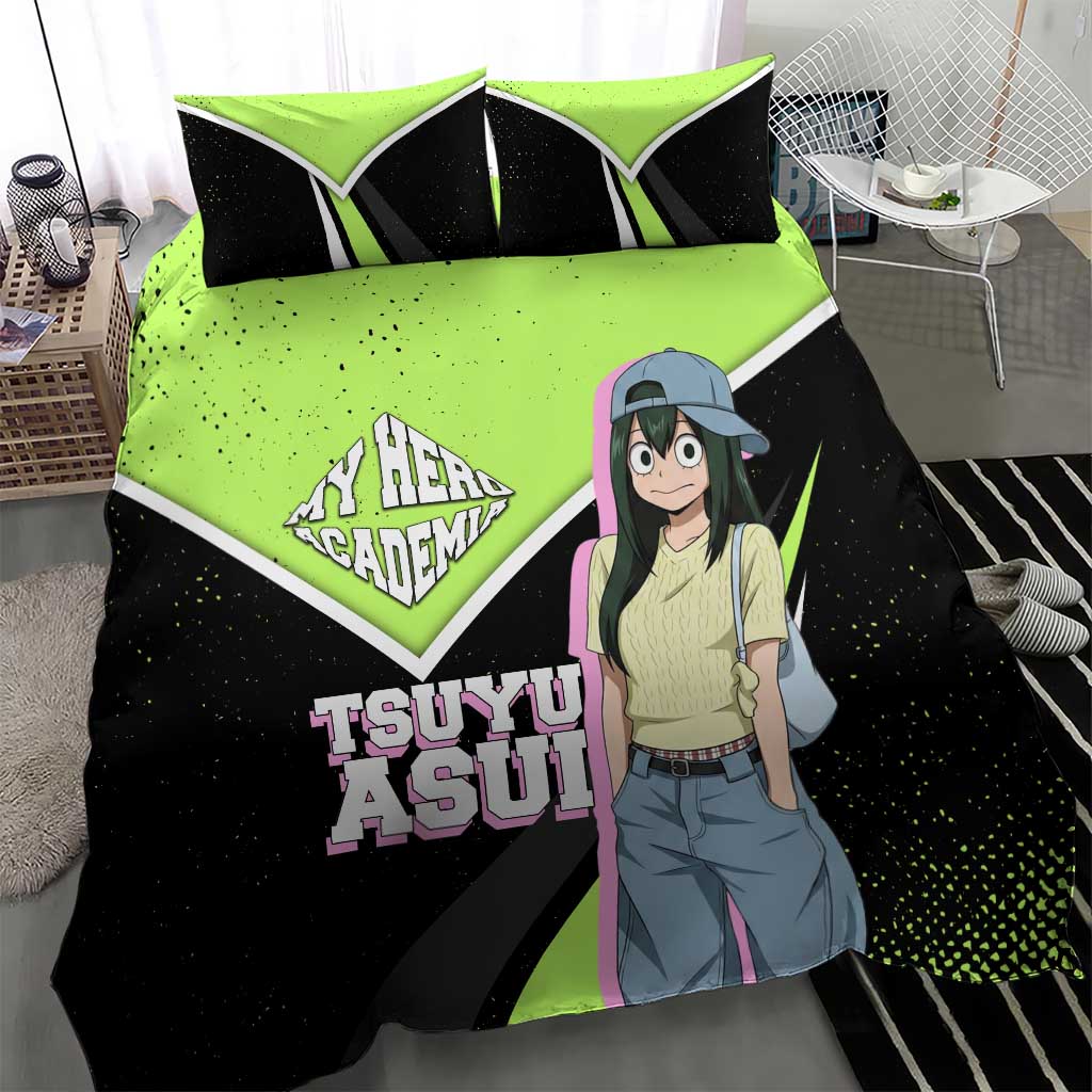 Tsuyu Asui My Hero Academia Bedding Set Anime Grunge Splatter Graphic Style
