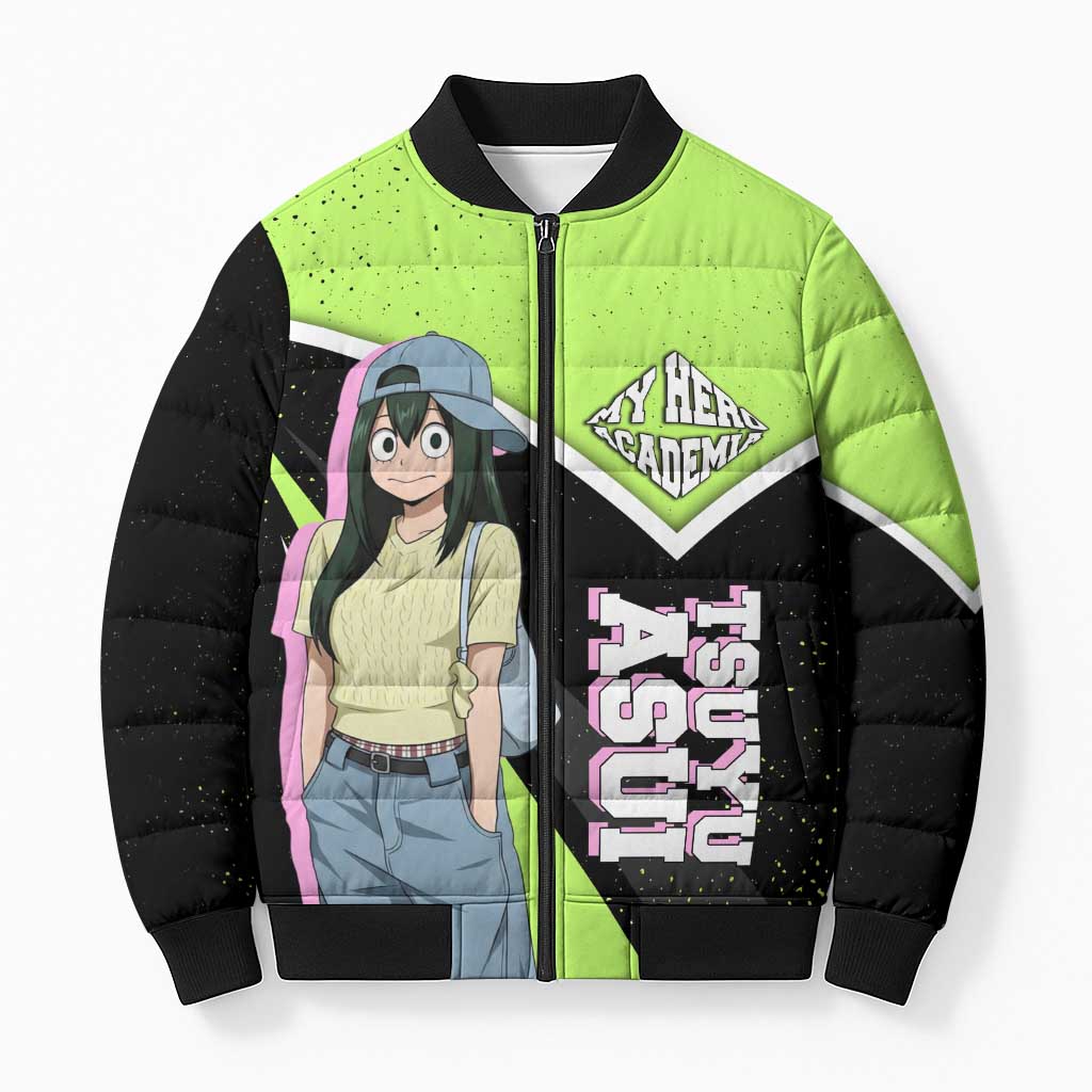 Tsuyu Asui My Hero Academia Bomber Puffer Jacket Anime Grunge Splatter Graphic Style
