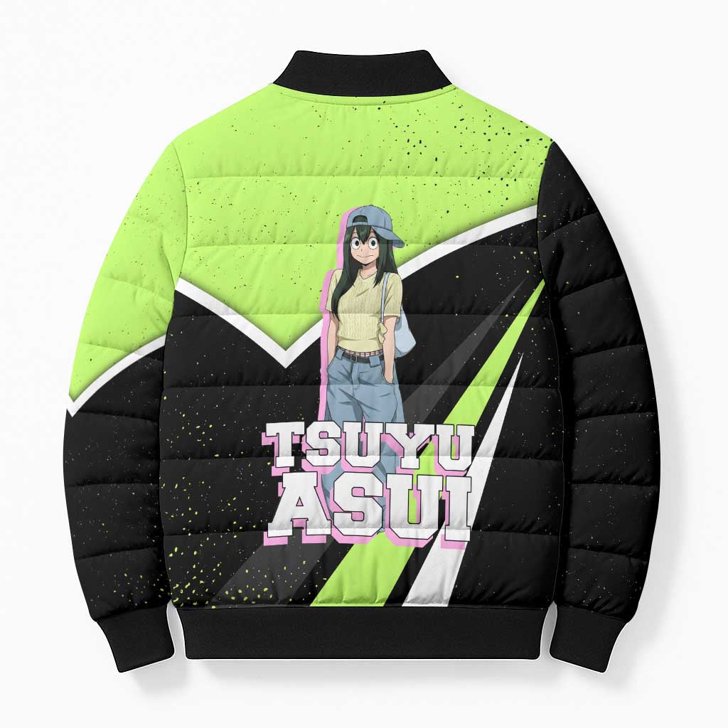 Tsuyu Asui My Hero Academia Bomber Puffer Jacket Anime Grunge Splatter Graphic Style