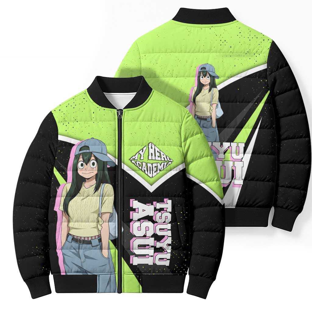 Tsuyu Asui My Hero Academia Bomber Puffer Jacket Anime Grunge Splatter Graphic Style