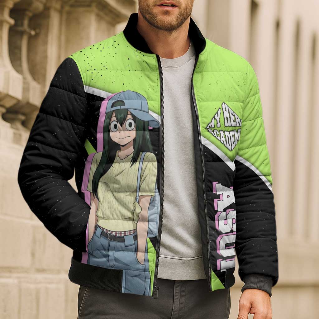 Tsuyu Asui My Hero Academia Bomber Puffer Jacket Anime Grunge Splatter Graphic Style
