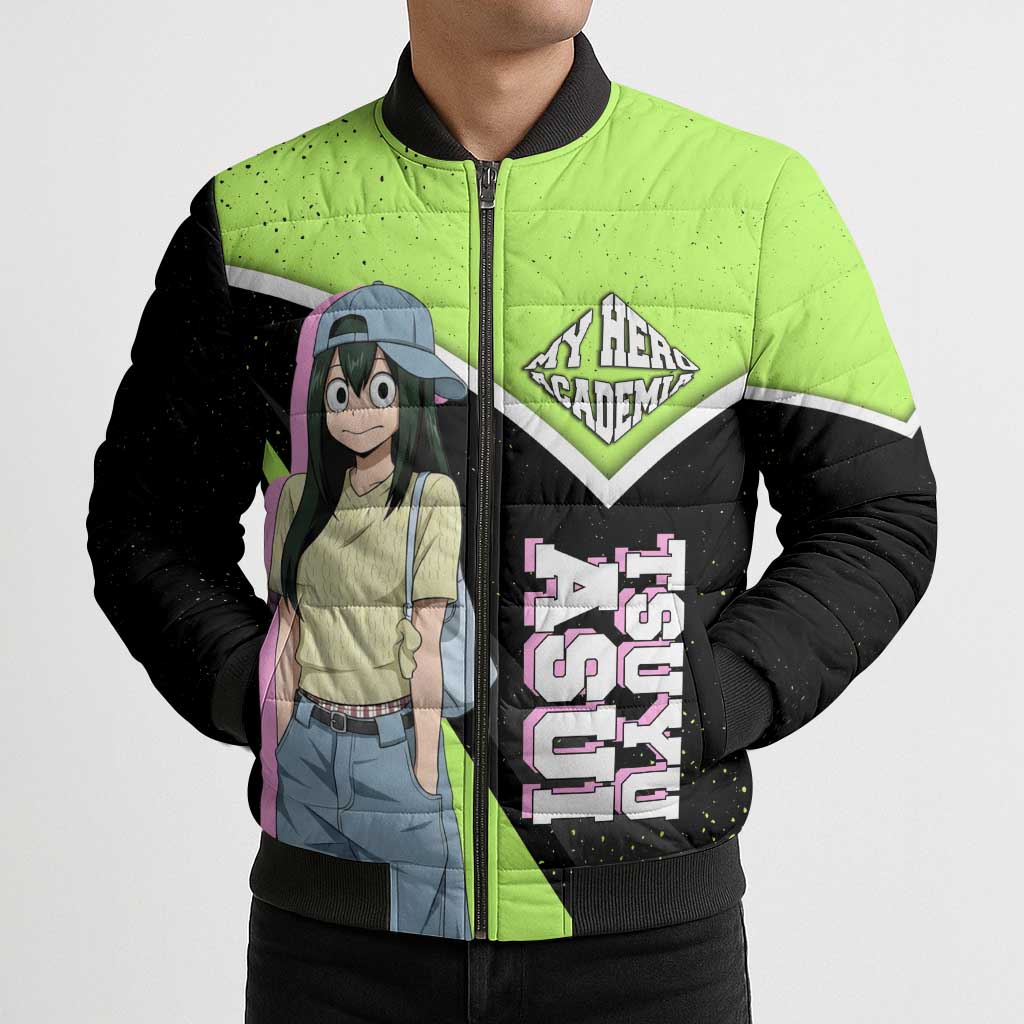 Tsuyu Asui My Hero Academia Bomber Puffer Jacket Anime Grunge Splatter Graphic Style