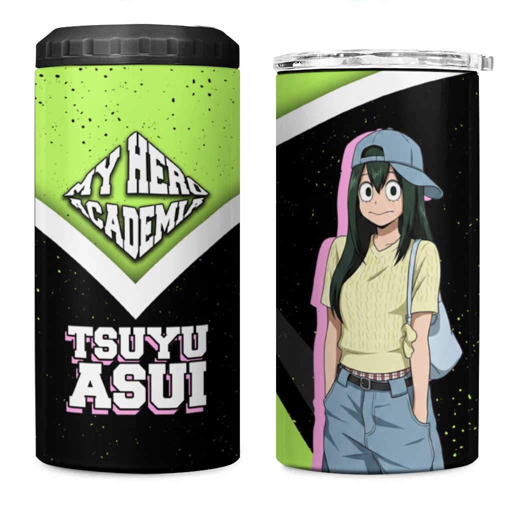 Tsuyu Asui My Hero Academia 4 in 1 Can Cooler Tumbler Anime Grunge Splatter Graphic Style